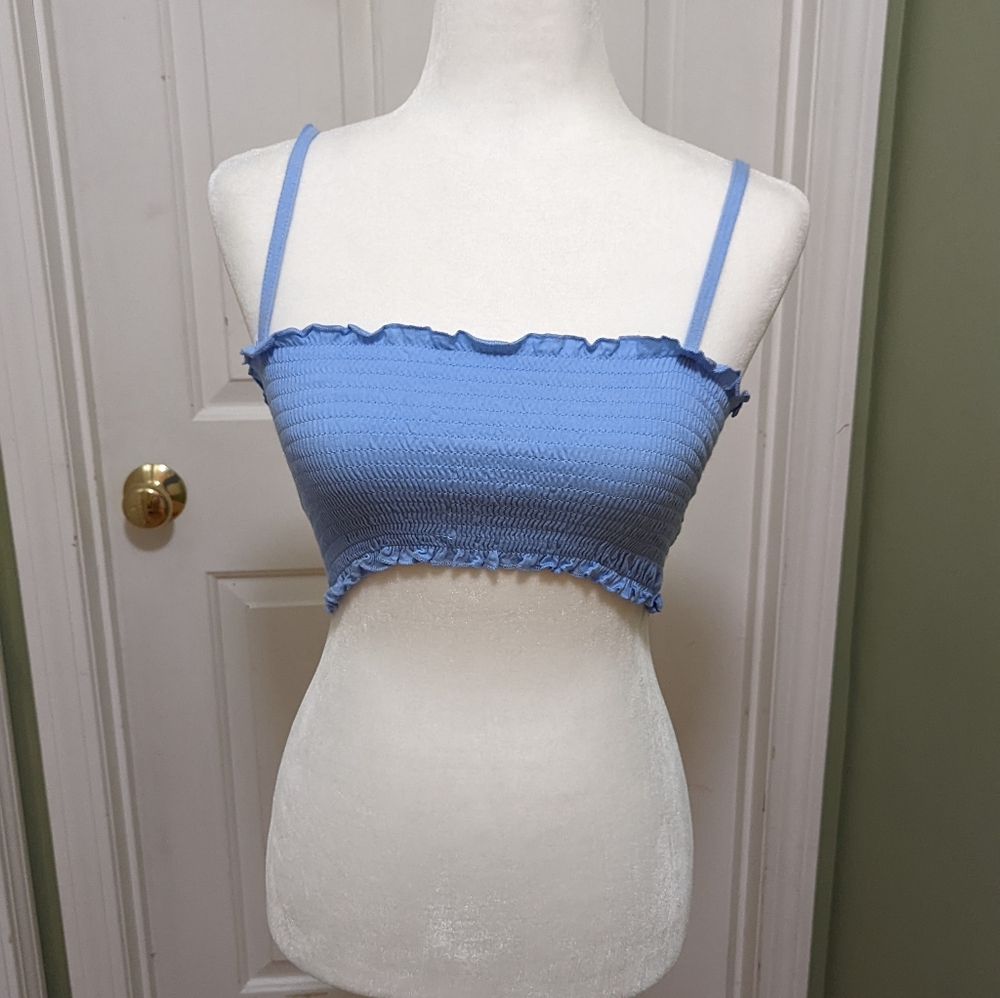 Blue Ruffled Crop Top